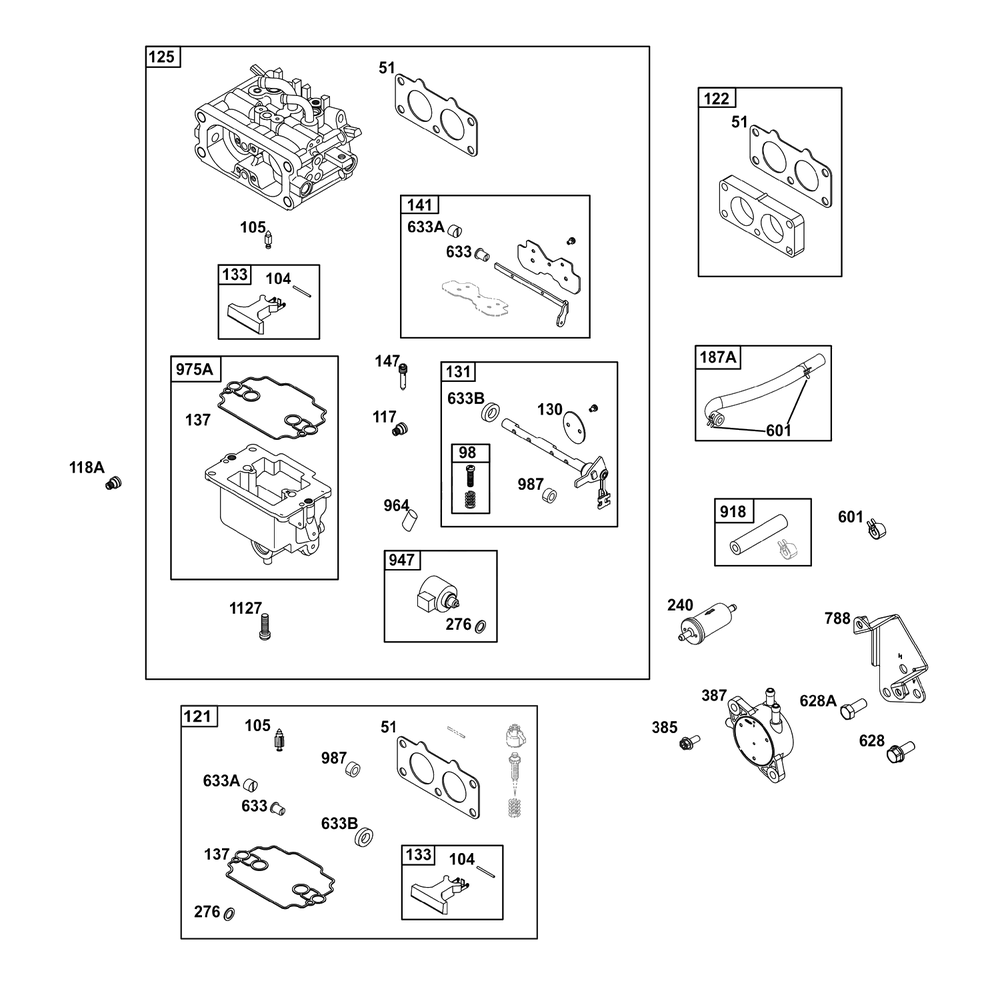 Carburetor And Fuel Supply Group Diagram and Parts List for 386777-0145-G1  Briggs and Stratton Engine